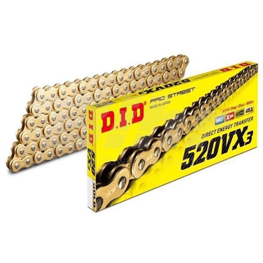 CADENA DID 520 VX3 116 ESLABONES COLOR ORO CIERRE REMACHE