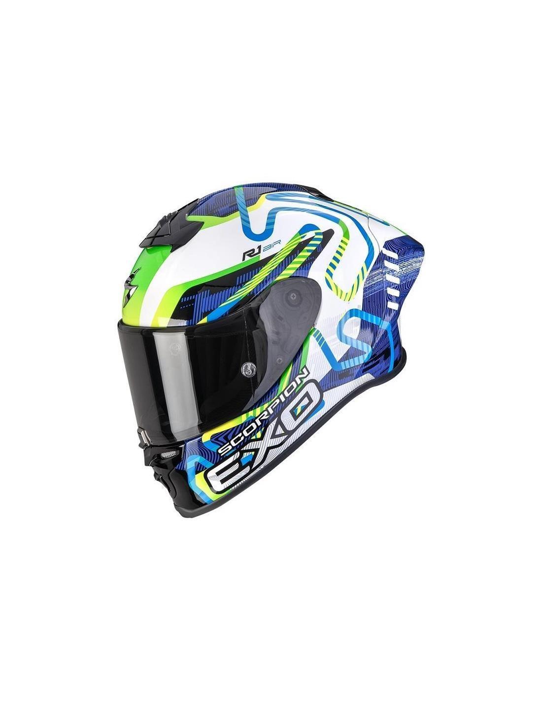 CASCO SCORPION EXO-R1 EVO II AIR CORNERING BLANCO-AZUL-VERDE
