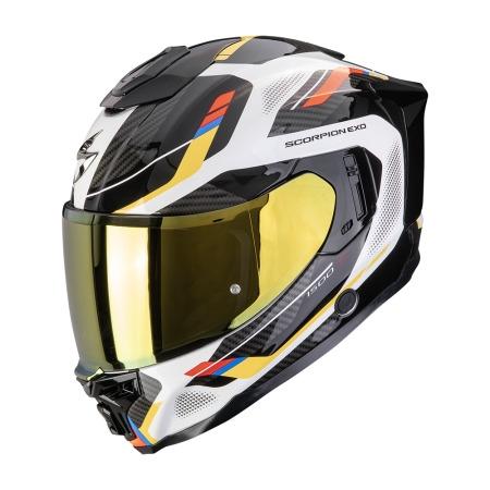 CASCO SCORPION EXO-1500 AIR SLEEK BLANCO-AZUL-AMARILLO