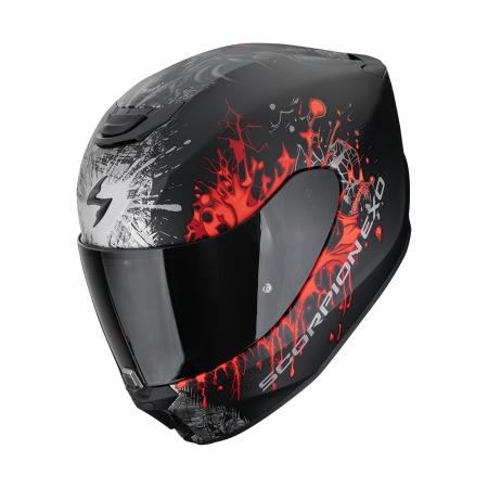CASCO SCORPION EXO-391 WOLF NEGRO MATE-PLATA-ROJO