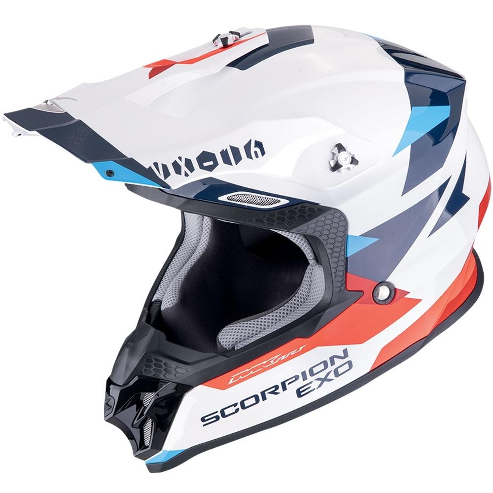 CASCO SCORPION  OFFROAD VX-16 EVO AIR ROD BLANCO-ROJO-AZUL
