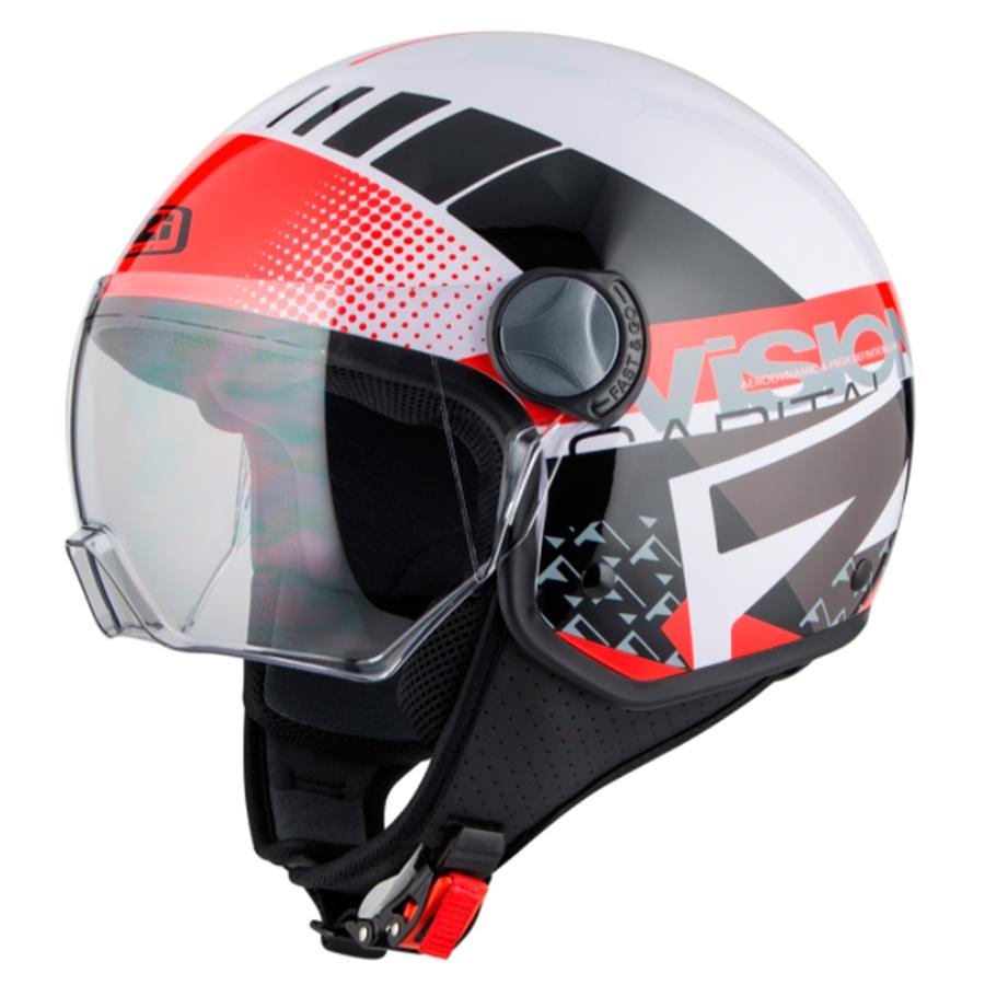 CASCO NZI ABIERTO MINIJET MODELO CAPITAL VISION PLUS WHITE&RED BRILLO