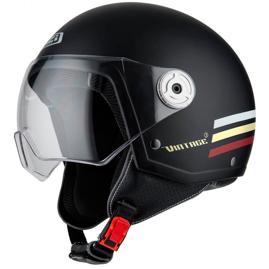 CASCO NZI ABIERTO MINIJET MODELO VINTAGE 3 TRIBAND BLACK&BURGUNDY MATE