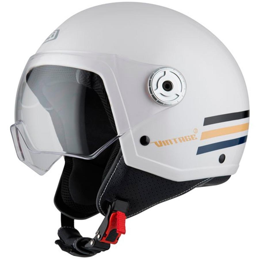 CASCO NZI ABIERTO MINIJET MODELO VINTAGE 3 TRIBAND WHITE&BLUE BRILLO
