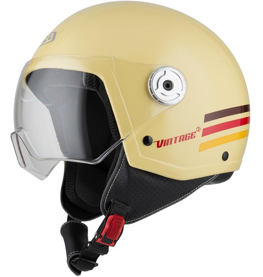 CASCO NZI ABIERTO MINIJET MODELO VINTAGE 3 TRIBAND CREAM&GOLD BRILLO