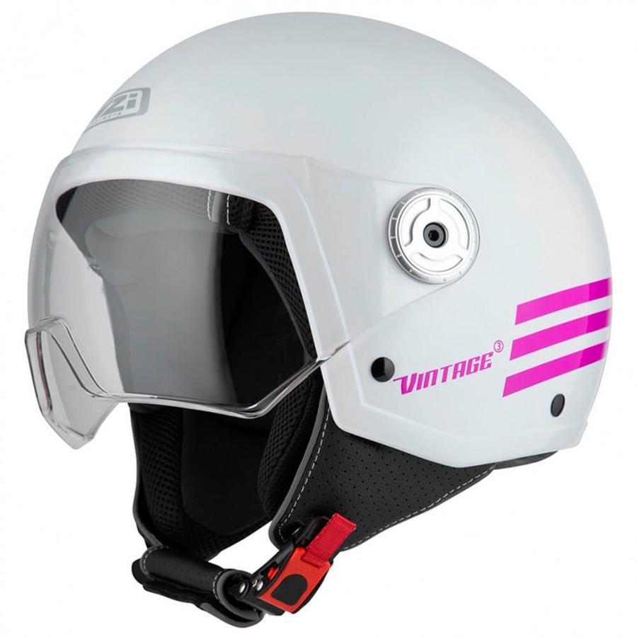 CASCO NZI ABIERTO MINIJET MODELO VINTAGE 3 TRIBAND PEARL WHITE&PINK BRILLO