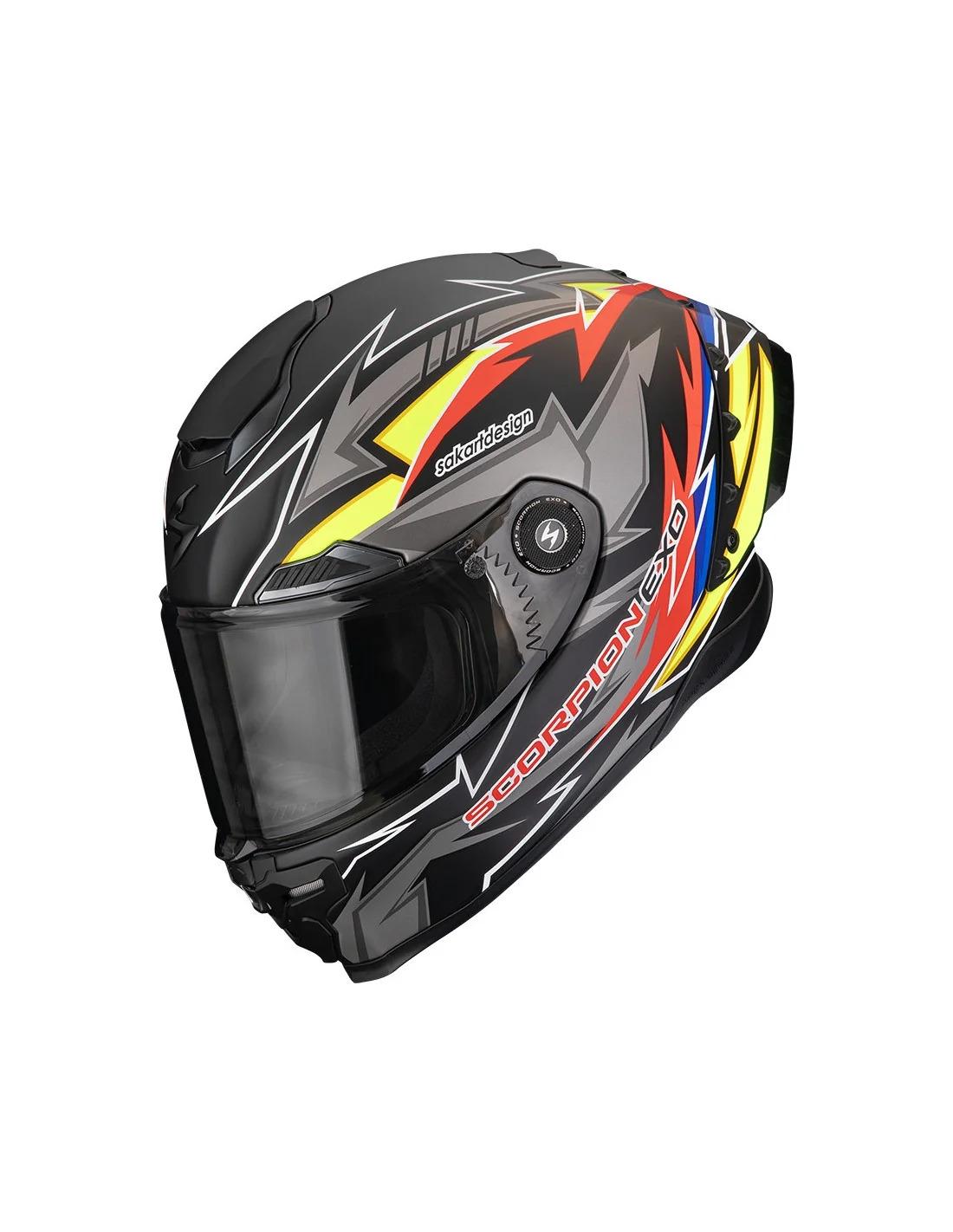 CASCO SCORPION EXO-RACE AIR MOVE ON NEGRO-ROJO-AMARILLO MATE
