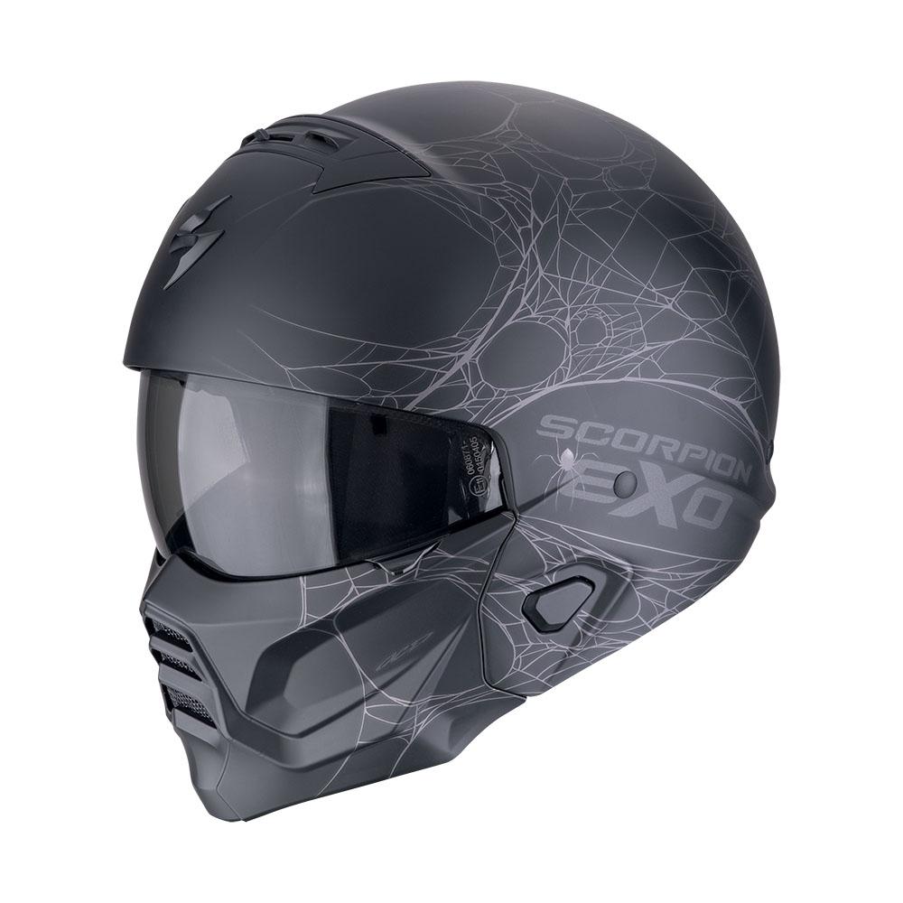 CASCO SCORPION  STREETFIGHT EXO-COMBAT II SPIDERWEB NEGRO MATE-PLATA