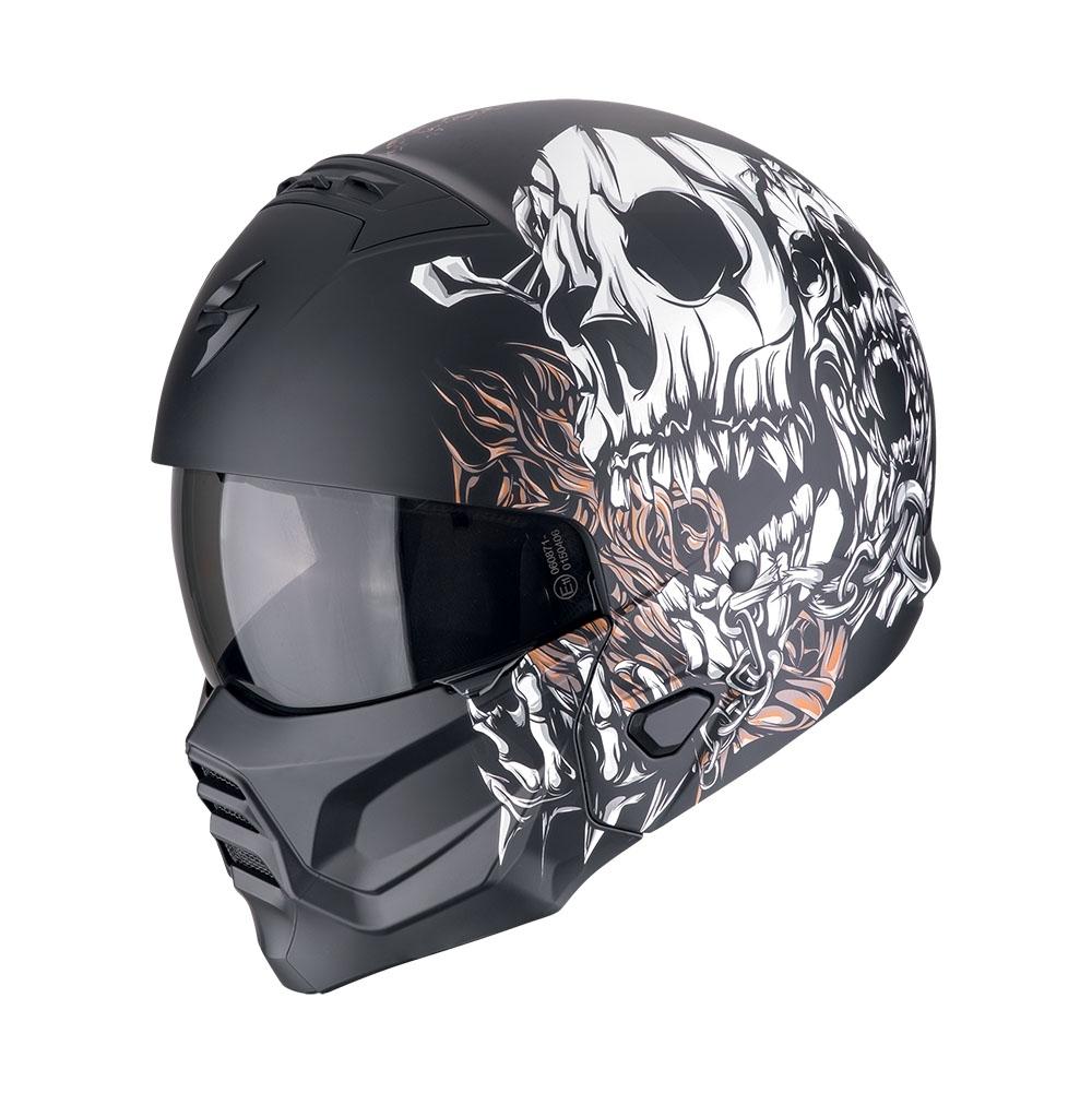 CASCO SCORPION  STREETFIGHT EXO-COMBAT II GENESIS NEGRO MATE-BLANCO-ORO