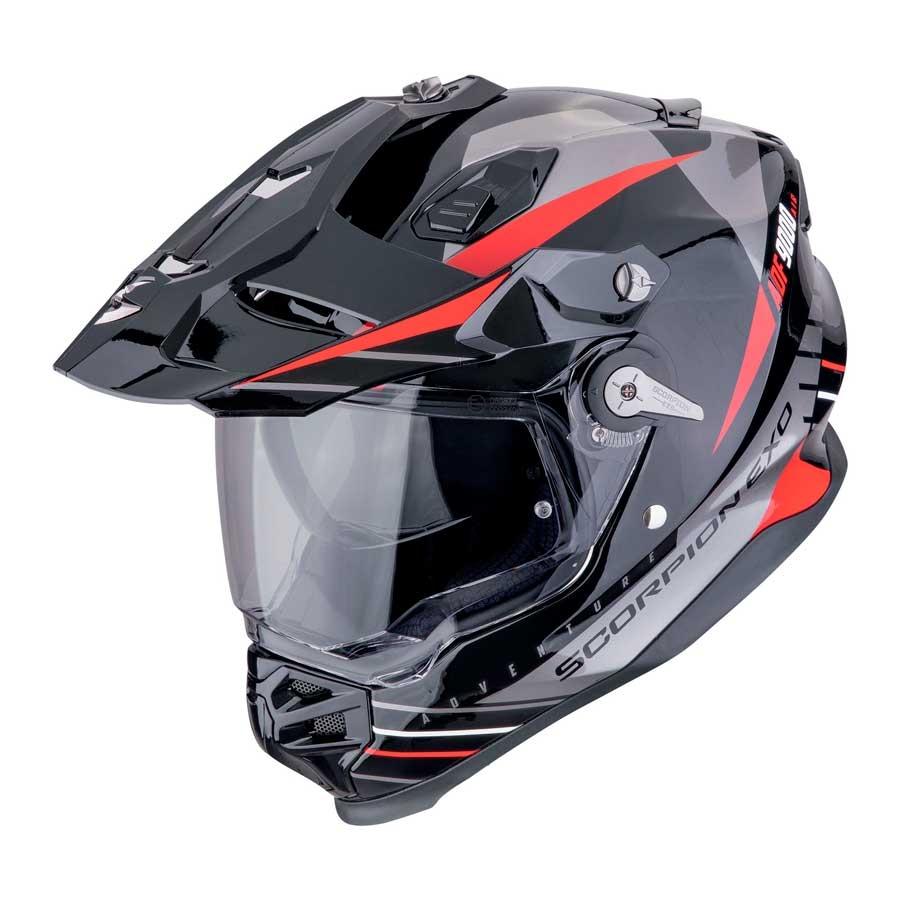 CASCO SCORPION  ADVENTURE ADF-9000 AIR FEAT NEGRO-PLATA-ROJO