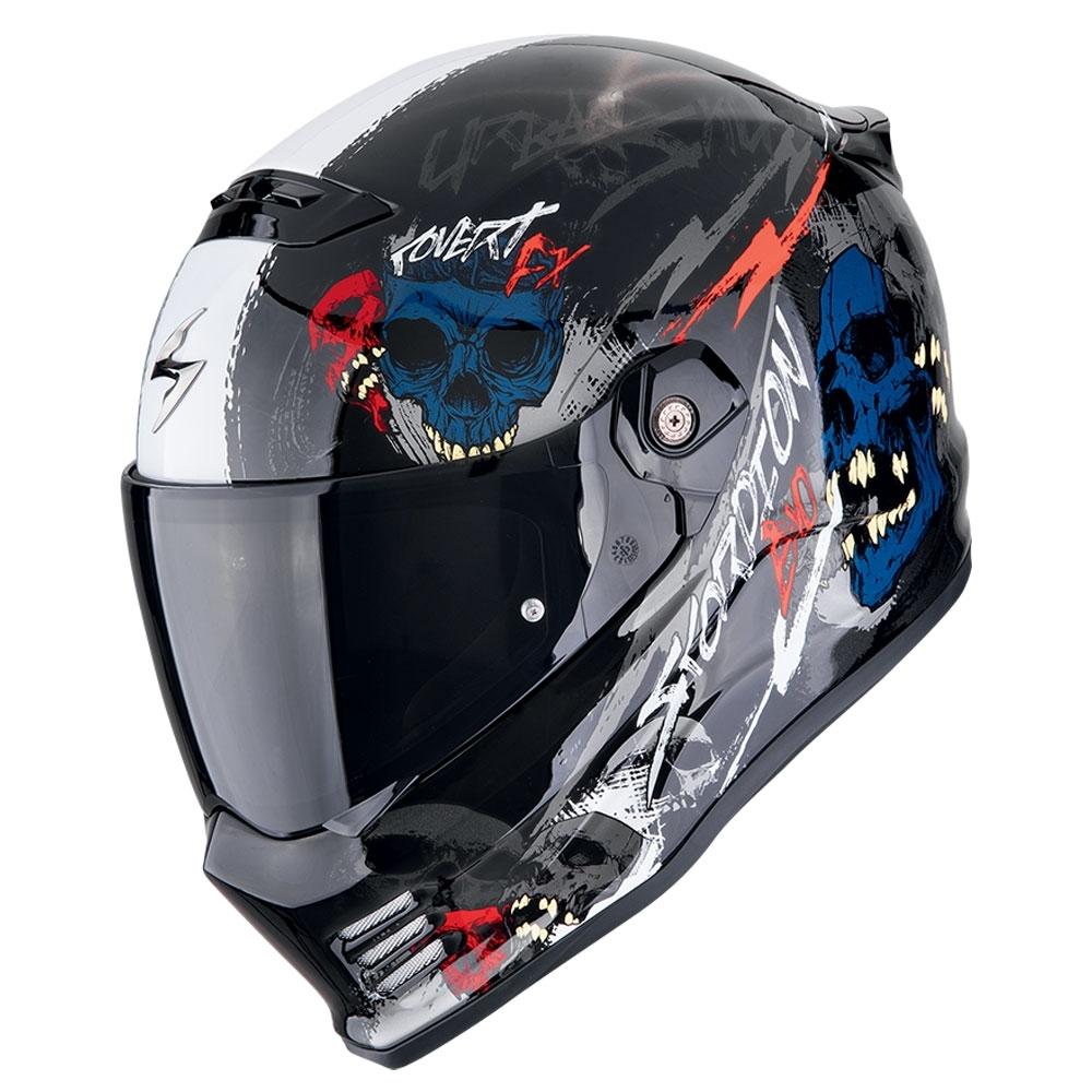 CASCO SCORPION  STREETFIGHT COVERT FX SKULLZ  NEGRO-GRIS-ROJO
