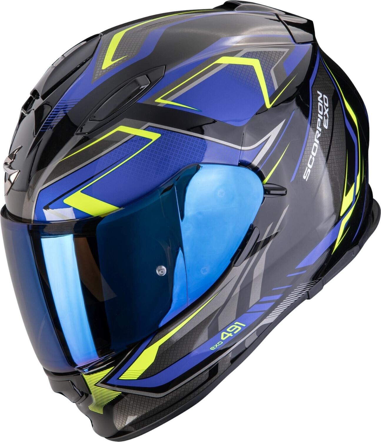 CASCO SCORPION EXO-491 ZUMO NEGRO-AZUL-AMARILLO NEÓN