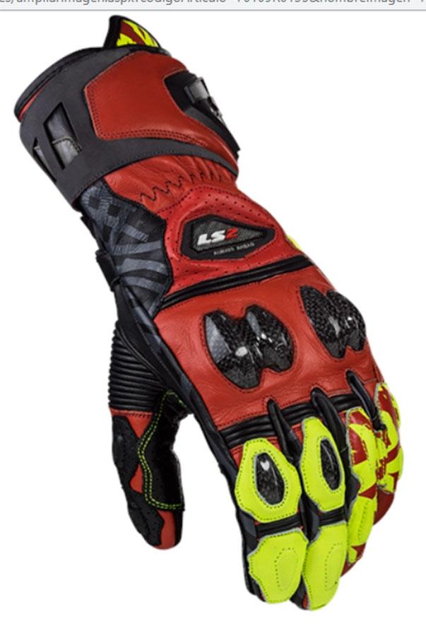 GUANTE DE CARRETERA LS2 FENG RACING GLOVES RED H-V YELLOW