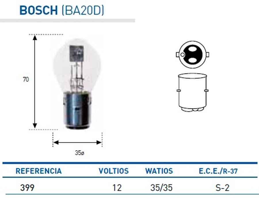 BOMBILLA LAMPARA AMOLUX 12V 35 / 35 W BOSCH 399