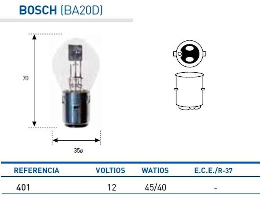 BOMBILLA LAMPARA AMOLUX 12V 45 / 40 W BOSCH 401