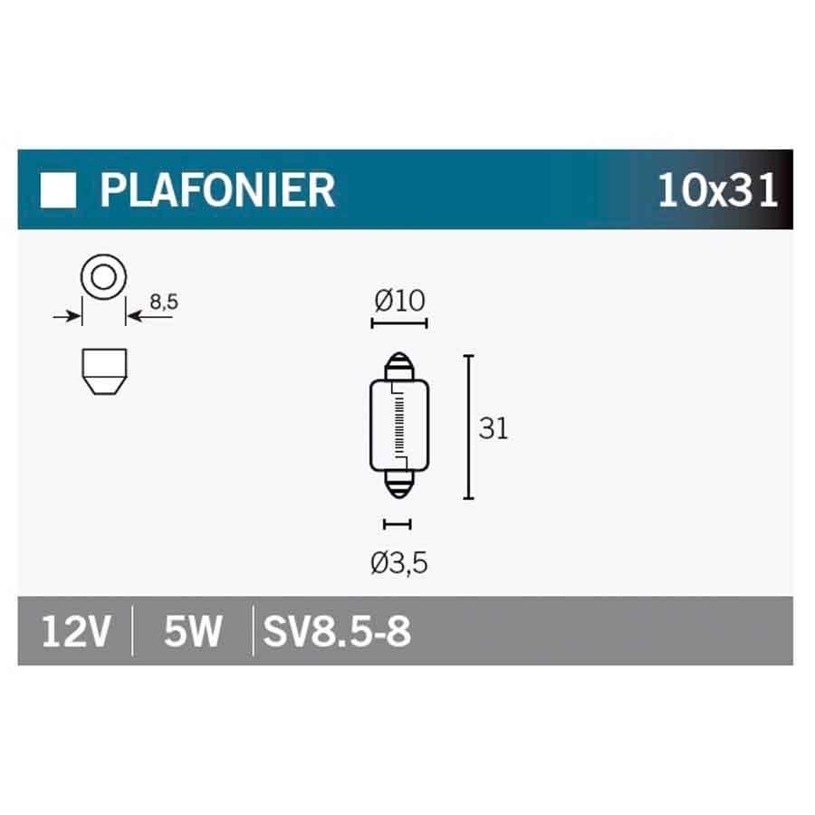 BOMBILLA LAMPARA V-PARTS (CAJA 10 UNIDADES) SV8.6-8 12V5W  SV8.5-8-12VX5W   14621