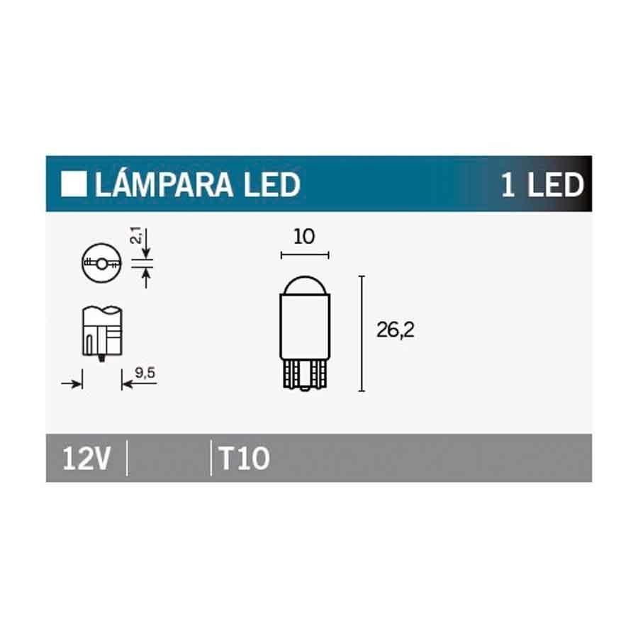 BOMBILLA LAMPARA V-PARTS (CAJA 10 UNIDADES) 1LED T10 AMBAR  T10-12V-Ambar   14649