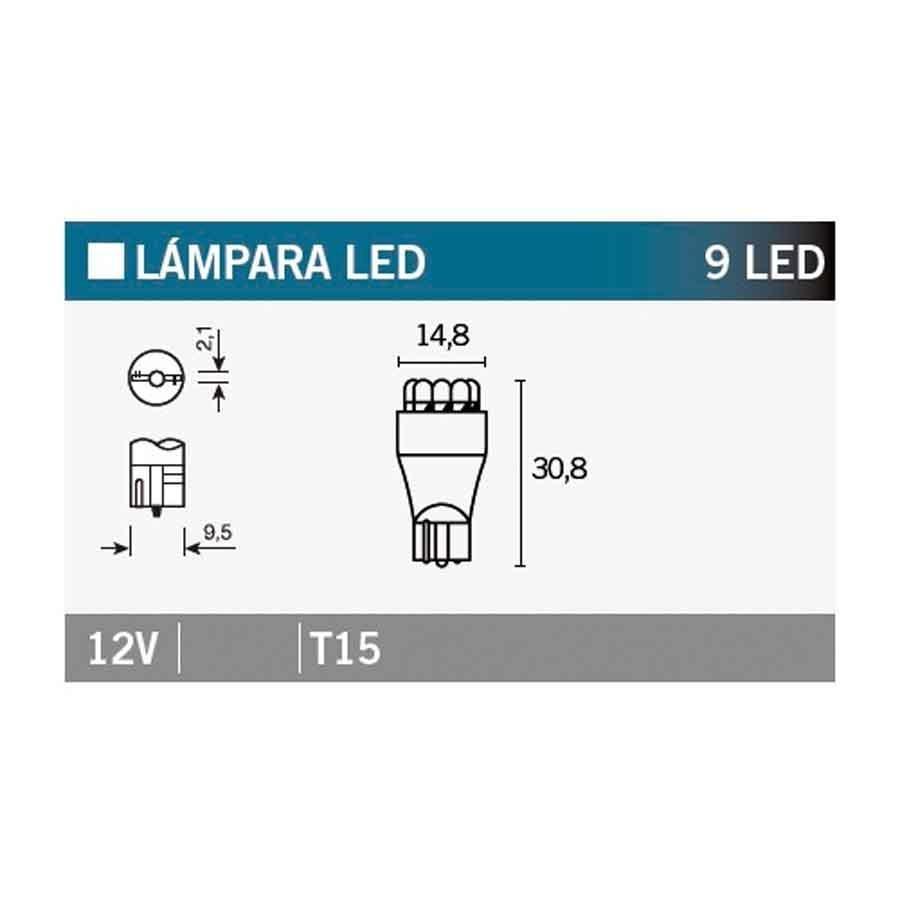 BOMBILLA LAMPARA V-PARTS (CAJA 10 UNIDADES) 9LED T15 AMBAR  T15-12V-Ambar   14651