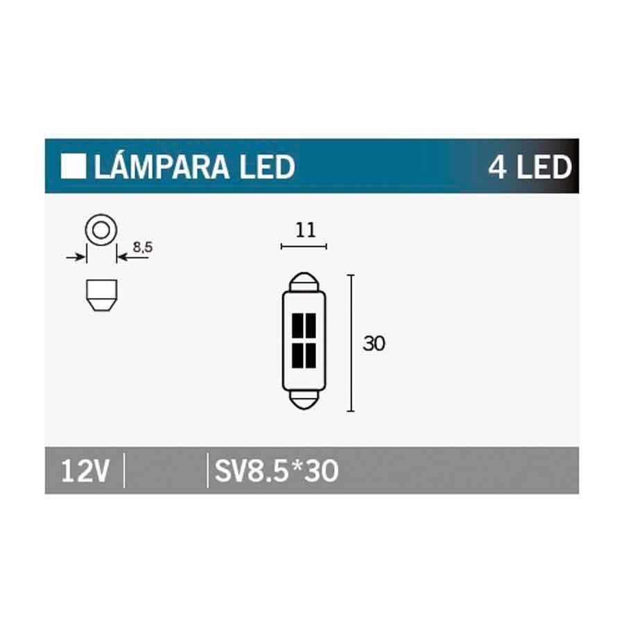 BOMBILLA LAMPARA V-PARTS (CAJA 10 UNIDADES) 4LED SV8.5*30  SV8.5*30-12V-White   14655
