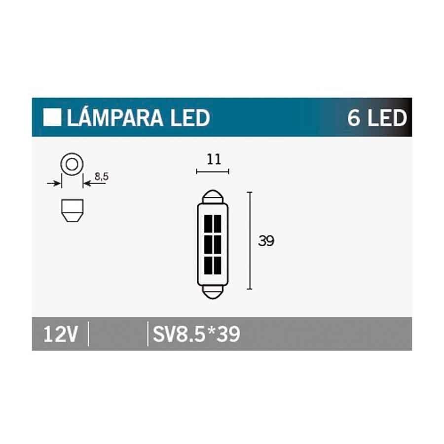 BOMBILLA LAMPARA V-PARTS (CAJA 10 UNIDADES) 6LED SV8.5*39  SV8.5*39-12V-White   14656