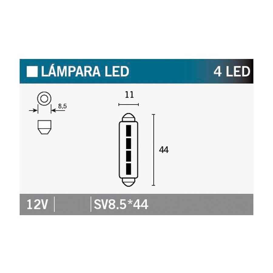 BOMBILLA LAMPARA V-PARTS (CAJA 10 UNIDADES) 4LED SV8.5*44  SV8.5*44-12V-White   14657