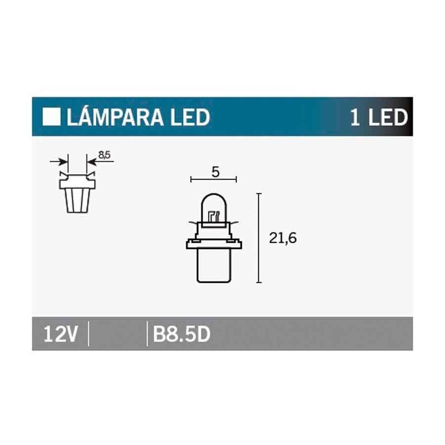 BOMBILLA LAMPARA V-PARTS (CAJA 10 UNIDADES) 1LED B8.5D  B8.5D   14658