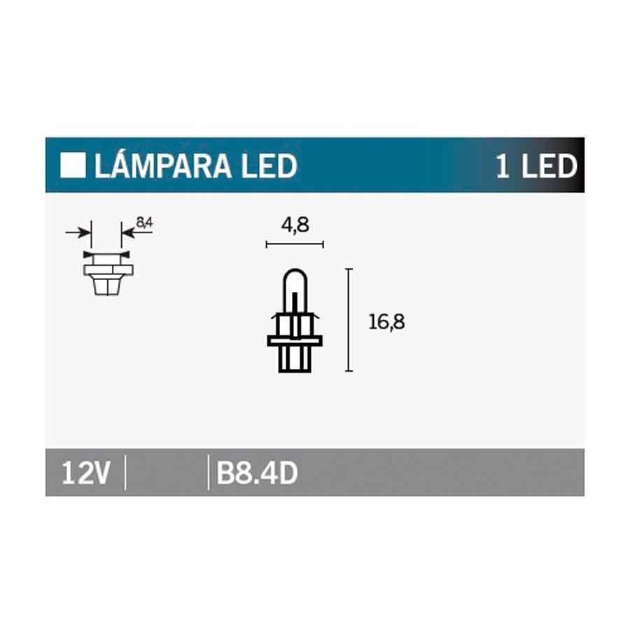 BOMBILLA LAMPARA V-PARTS (CAJA 10 UNIDADES) 1LED B8.4D  LED   14659
