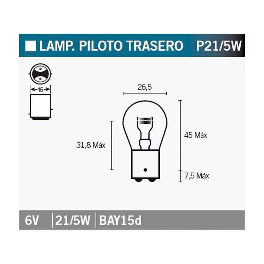 BOMBILLA LAMPARA V-PARTS (CAJA 10 UNIDADES)  BILUX 6V21/5W    14660