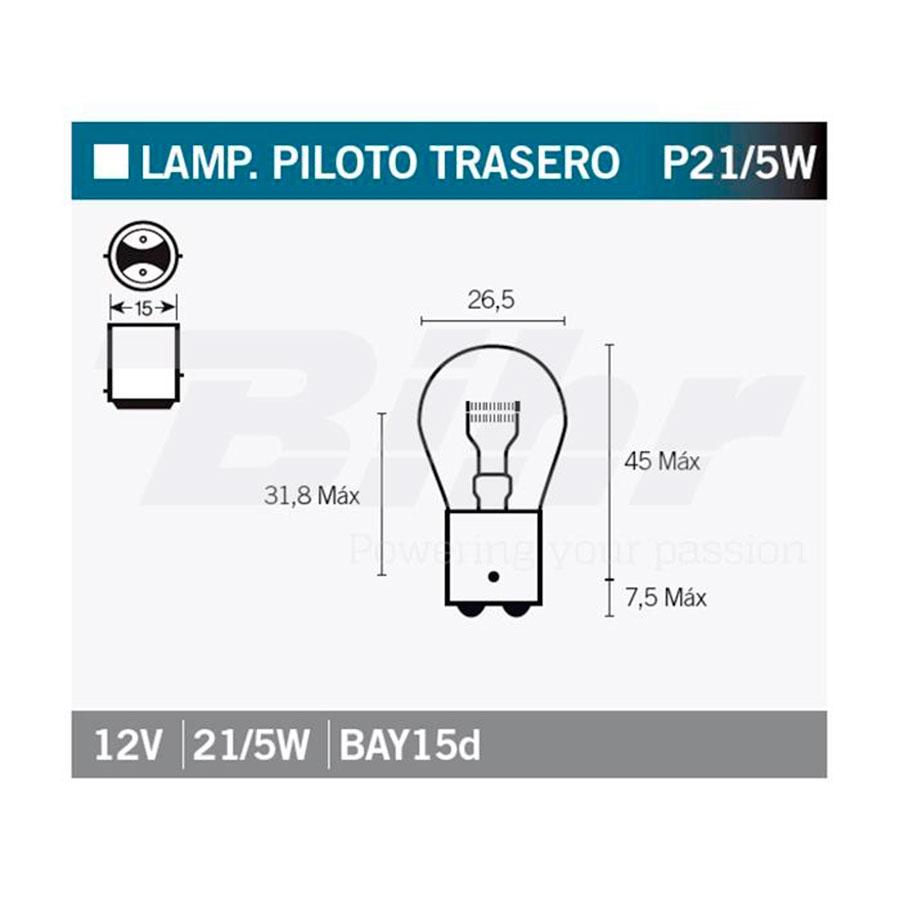 BOMBILLA LAMPARA V-PARTS (CAJA 10 UNIDADES)  BILUX 12V 21/5W    14661