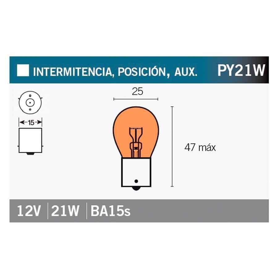 BOMBILLA LAMPARA V-PARTS (CAJA 10 UNIDADES) BILUX 12V21W AMBAR  PY21W-Ambar   14663