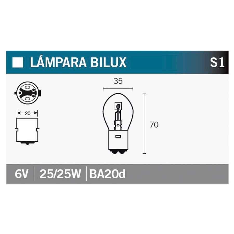 BOMBILLA LAMPARA V-PARTS (CAJA 10 UNIDADES) BILUX 6V25/25W  S1-6VX25W/25W   14668