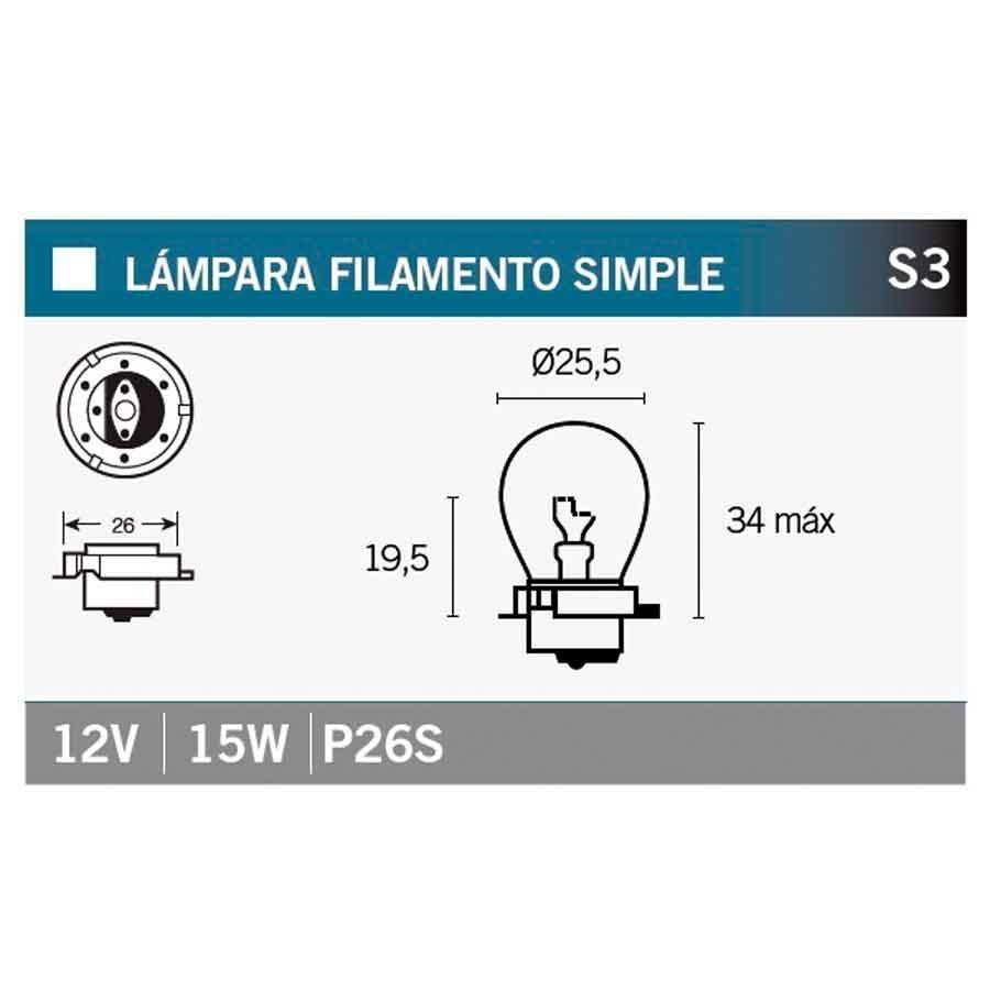 BOMBILLA LAMPARA V-PARTS (CAJA 10 UNIDADES)  12V15W P26S    14674