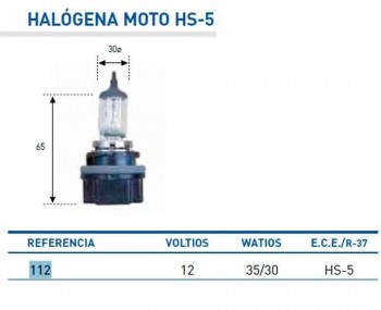 BOMBILLA LAMPARA AMOLUX 12v35/30w HS5 HALOGENA PCX 112