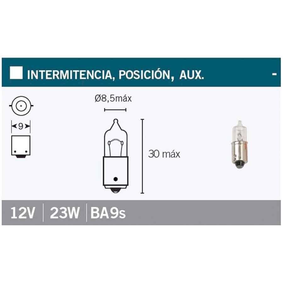 BOMBILLA LAMPARA V-PARTS (CAJA 10 UNIDADES) BAYONETA 9 MM 12VX23W. BLANCA  G-010   L782