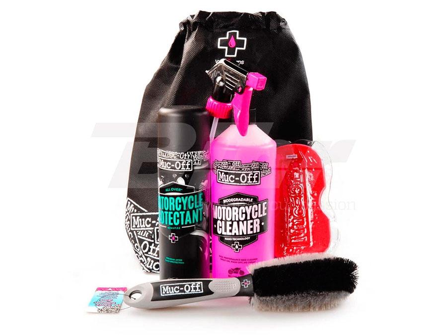 KIT COMPLETO CUIDADO MOTO (PROTECTANT + CLEANER + ESPONJA + CEPILLO) MUC-OFF MOTORCYCLE ESSENTIALS  66398