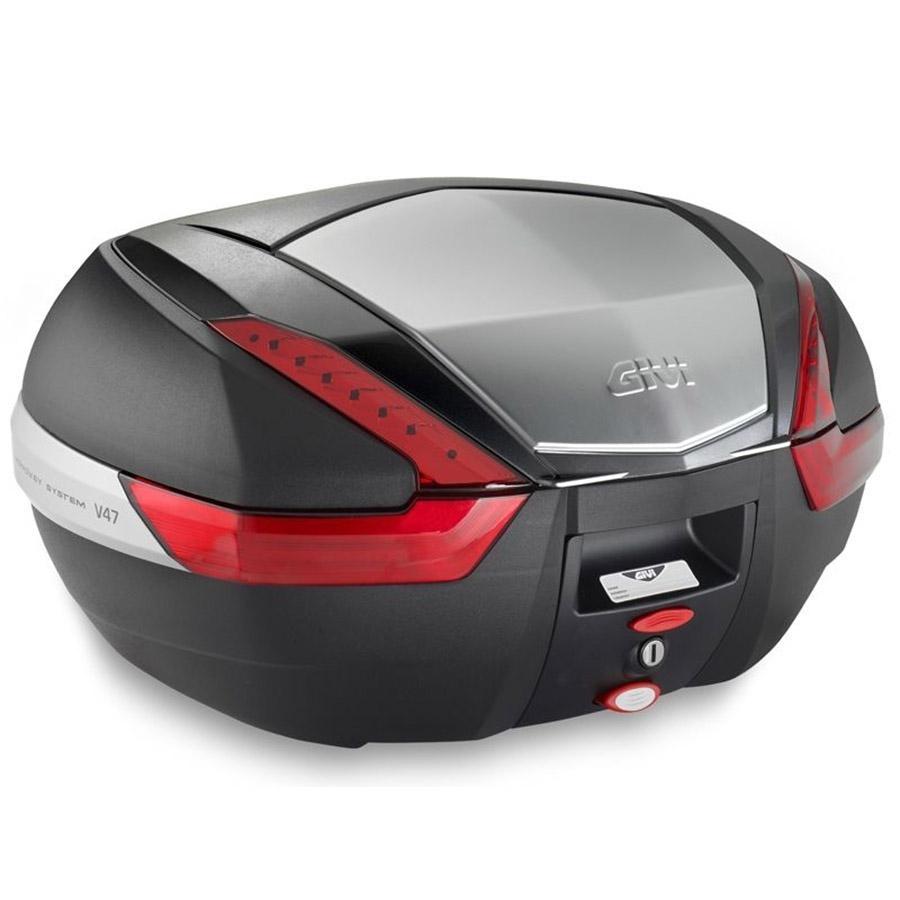 MALETA GIVI V47N NEGRA 47 LTS CON ACABADO EN ALUMINIO ANODIZADO Y CATADRIÓPTICOS ROJO