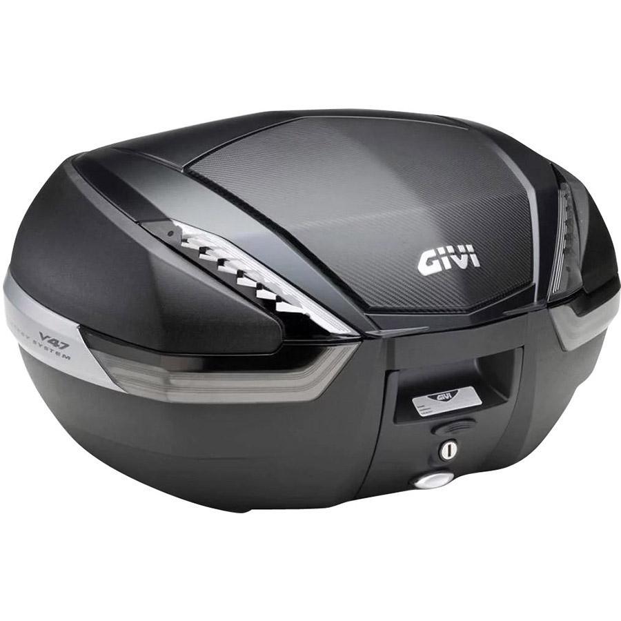 MALETA GIVI V47NN TECH, 47 LTS NEGRA CON ACABADO EN TEXTURA DE CARBONO Y CATADRIÓPTICOS AHUMADOS