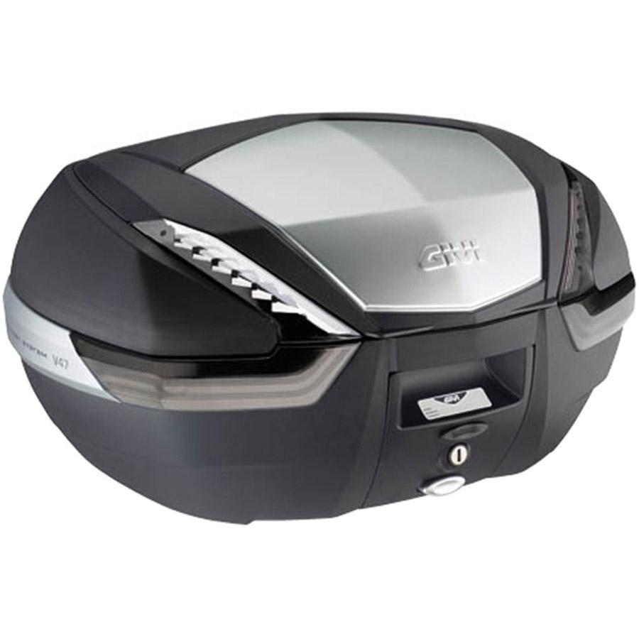 MALETA GIVI V47N TECH, 47 LTS NEGRA CON ACABADO EN ALUMINIO ANODIZADO Y CATADRIÓPTICOS AHUMADO