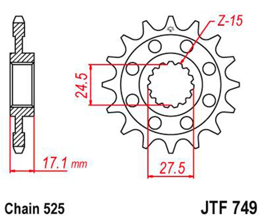 PIÑON JT 749 DE ACERO 15T