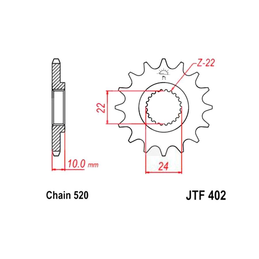 PIÑON JT 402 DE ACERO CON 16T CON GOMA ANTI-RUIDO