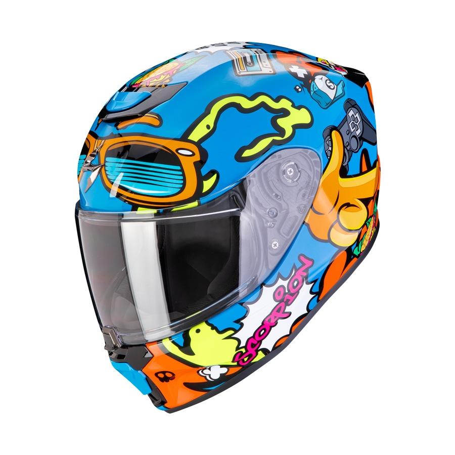 CASCO SCORPION TOURING EXO-JNR FUN AZUL-NARANJA